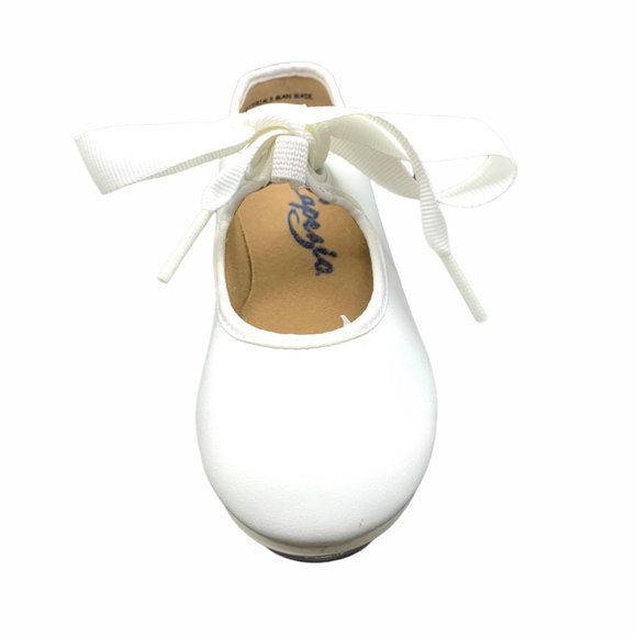 Capezio Jr. Tyette 625T Toddler White Tap 7.5 Wide Shoes Tie Bow Dance New - Picture 3 of 8